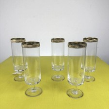 bicchieri vintage in cristallo con bordo dorato, 5 pezzi