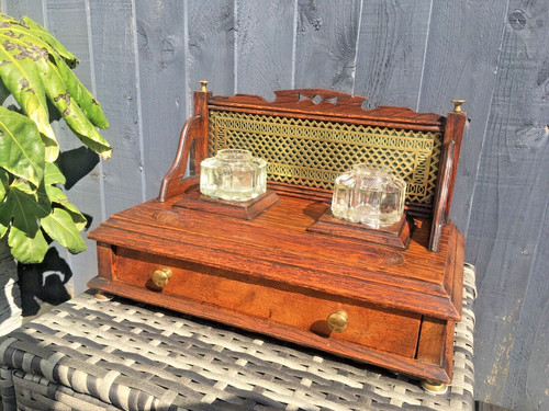 Ornate antique oak brass glass - brass,