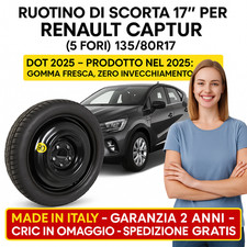 💥 Kit Ruotino di Scorta Renault Captur 2  17 Pollici 5 Fori Made in Italy