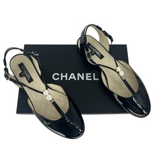 Ballerine Chanel 2013 nere in vernice CC Pearl Slingback taglia 38,5