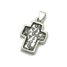 Ciondolo in argento sterling massiccio 925 croce con antichi simboli bulgari fatto a mano