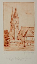 Josef Prause: acquaforte "Chiesa del monastero di Gericov" autografata num. 40 ex.