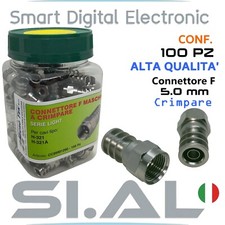 Connettore F maschio a crimpare per cavi da Ø 5mm alta qualità MicroTek 100pz.