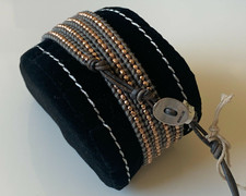 NUOVO Chan Luu Wrap Bracciali Oro Rosa Pepite 5 Wrap Bracciale Marrone Grigio Pelle