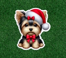 Adesivo vinile impermeabile cane Yorkshire Terrier yorkie carino Natale - molte misure