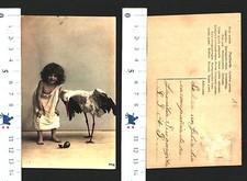 CARTOLINA CON BIMBA SCALZA VICINO AD UNA CICOGNA - PARTICOLARE - 27800
