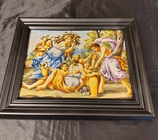 Belllssima placca o mattonella in ceramica istoriata Napoli primi '900