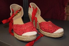Sandalo zeppa stoffa espadrillas corda e forato rosso TG 41  A40
