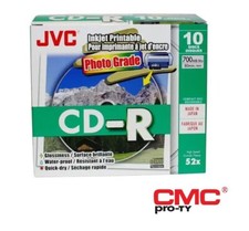 10 CD impermeabili stampabili a getto d'inchiostro lucidi JVC CD-R 52x 700 MB 80 minuti in custodia sottile