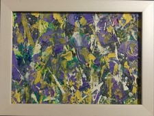 Quadro” fiori” dipinto a olio su cartone  telato 13 x 18 cm con cornice 