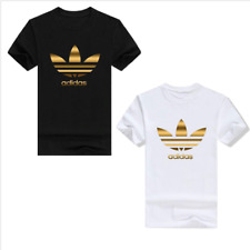 T-SHIRT UOMO DONNA ADIDAS TREFOIL LOGO ORO MAGLIA BIANCA E NERA