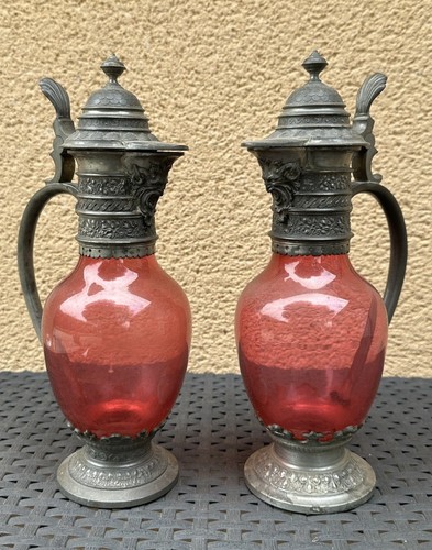 Coppia ewer peltro vetro - coppia, e
