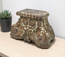 Antico Wooden Mezza Colonna Basamento Portacandele Originale Old Sottile Mano