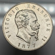 5 Lire 1877 Roma qFDC Lustro, Vittorio Emanuele II, Regno D'Italia Monete Savoia