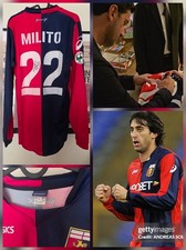 Maglia Calcio FC GENOA 2009 2010 Rossoblu #22 MILITO firmata Tg L asics
