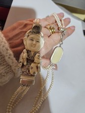 Collana Perle 3 mm 3 fili chiusura e NETSUKE dipinto montati in argento 925