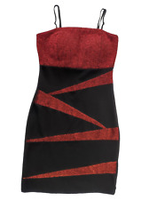 ABITO MIDI DONNA a tubino con spalline fantasia nero/rosso lurex Tg Unica usato 