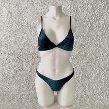 BIKINI VERDE VELLUTO RIGHE TRIANGOLO BRASILIANA MODA GLAMOUR