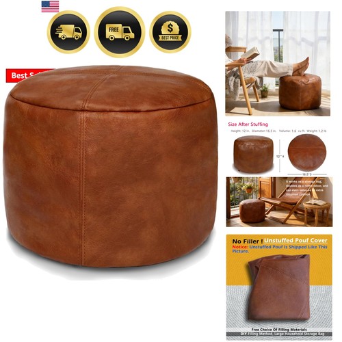 Unstuffed faux leather pouf - unstuffed,