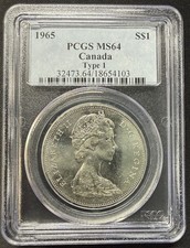 Canada - 1965 Type 1 Silver Dollar - PCGS MS64 - SUPERFICI LUCENTI E A SCELTA!