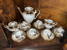 Servizio da caffè da 12 in porcellana Bavaria Tirschen decoro in oro anni '50.