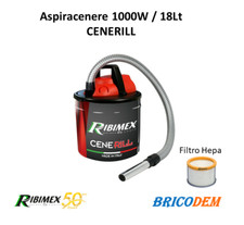 Aspiracenere elettrico Ribimex Cenerill 1000W stufe a pellet e caminetti 18lt