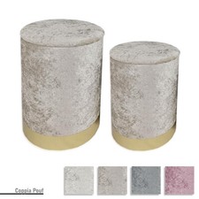 Coppia Pouf Puff Alcantara Poggiapiedi Sgabello Cilindro Contenitore Vari Colori
