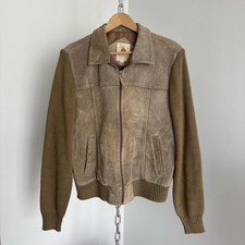 True Vintage 80s Caribou Bay Genuine Leather Knit Jacket Collared Zip Up Medium