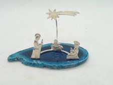 Presepio in Argento 925 su fetta d'Agata naturale - Presepe - Natività -