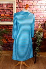 Abito Stretch Vintage Originale Anni 60 70 Turchese A Righe Disco Schlager L