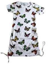 Abito Bianco corto con stampa a farfalle, Vestito Bianco Multicolor Farfalla