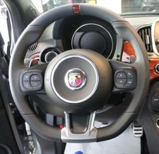 VOLANTE RIVA CAMBIO MANUALE FIAT 500 PELLE NERA E BLU MIRINO IN LEGNO