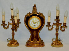 ANTICO TRITTICO Orologio Parigina 2 CANDELABRO epoca 1900 Bronzo Oro MARMO Old