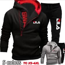 Tuta sportiva uomo 2 pezzi felpa con cappuccio TG S-4XL uomo cerniera laterale