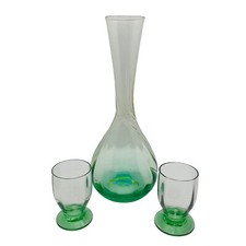 Coppia fiaschette caraffa collo Wrythen vetro cordiale abbinato x2 vetro verde antico