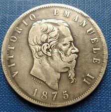MONETA REGNO V.E.II 5 LIRE 2°TIPO 1875 MILANO,AG 900/24,75GR,CONS. COME DA' FOTO