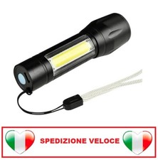 TORCIA LED POTENTE MINI TATTICA PORTATILE PILA RICARICABILE USB ZOOM CREE COB