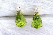 14Kt REAL Yellow Gold 9x6 Pear San Carlos Arizona Peridot CZ Gemstone Earrings
