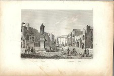 Stampa antica POZZUOLI veduta della piazza Napoli 1834 Old print Engraving