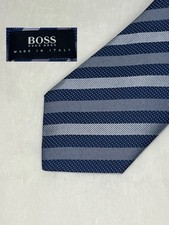 Cravatta uomo Hugo Boss blu navy righe Made in Italy 100% seta old money