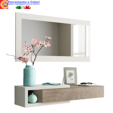 Mobile Ingresso Sospeso NOON con Specchio Cassetto Reversibile Bianco Quercia