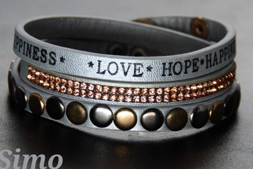 Bracciale donna cuoio - bracciale, zirconi