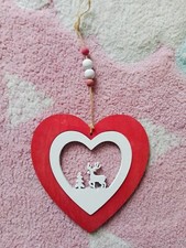 Cuore decorativo Natale Ghirlanda fuoriporta rosso bianco 18 cm  legno