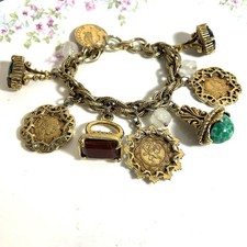 Bracciale Vintage Etrusco Revival Charm Moneta Romana Stile Vittoriano Finta Gemma