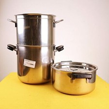 set pentole vintage in acciaio inox con triplo fondo, 3 pezzi