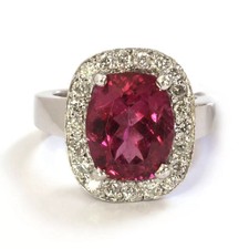 Anello 4 Ct Forma Ovale Naturale Diamante Rosso Rosa VVS1 Finitura Oro Bianco