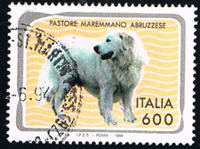 ITALIA 1 FRANCOBOLLO ANIMALI CANI PASTORE MAREMMANO ABRUZZESE 600L 1994 usato