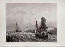 R. WALLIS INCISIONE LITOGRAFIA LES PECHEURS DU TEXEL DA C. STANFIELD '800