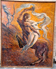 ERACLE-DIPINTO MITOLOGIA GRECA - OLIO A TECNICA DIVISIONISTA- A.CATTANEO PITTORE