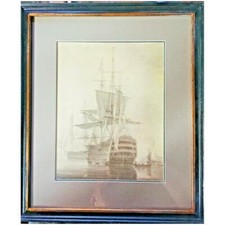 Quadro Stampa Antica Veliero con cornice e vetro cm 34x40